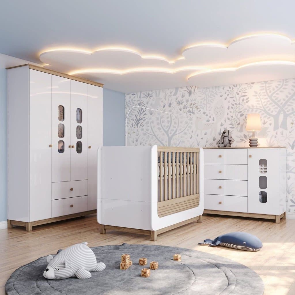 Conjunto Quarto de Bebê Berço 2 em 1, Guarda-roupa e Cômoda Sophia Espresso Móveis