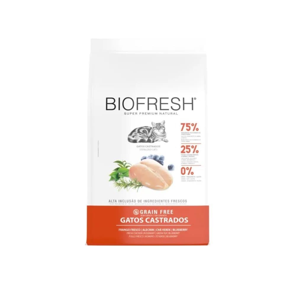 Ração Seca Biofresh Grain Free para Gatos Castrados Sabor Frango  7,5kg