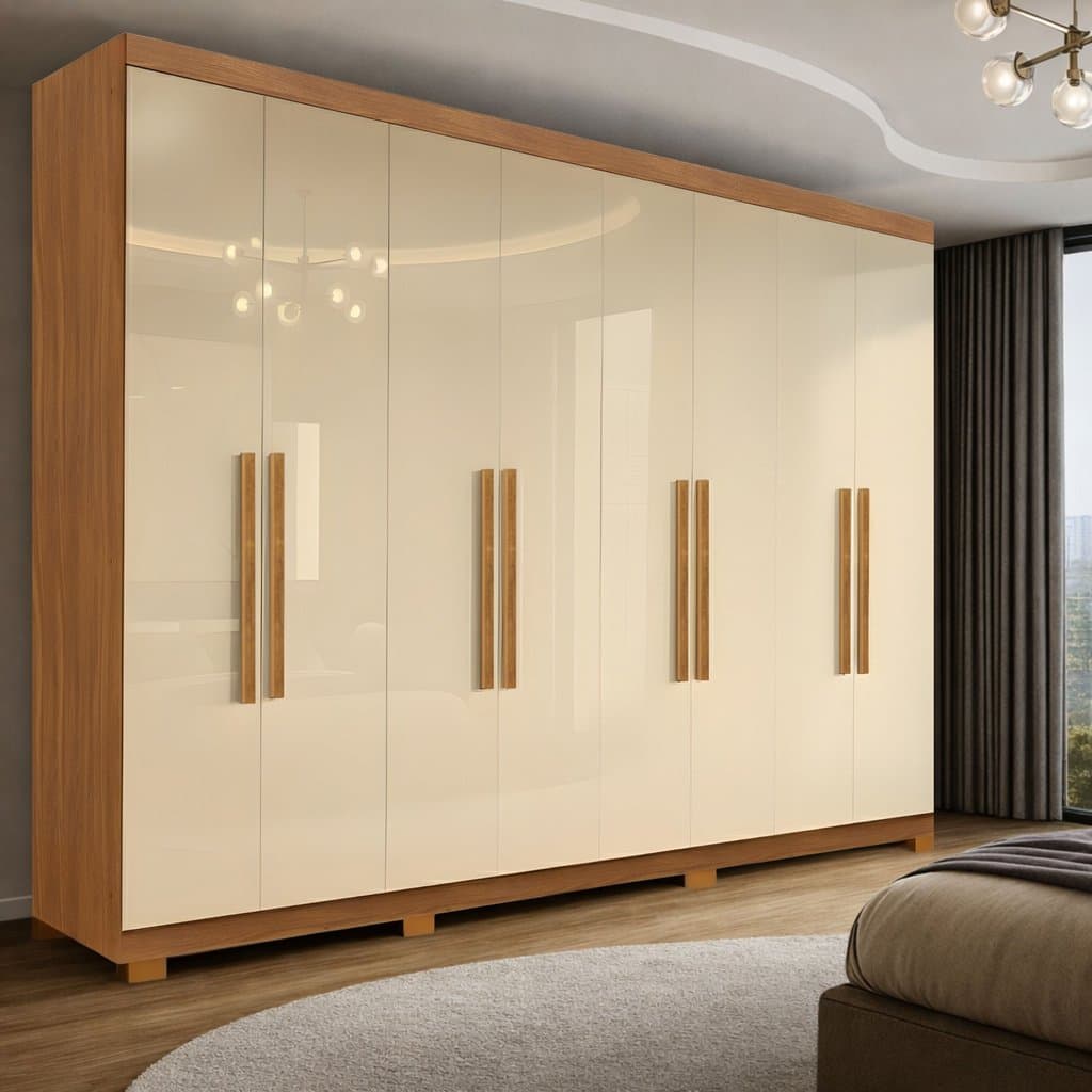 Guarda Roupa Casal 8 Portas com Pés Paris Cinamomo/Off White