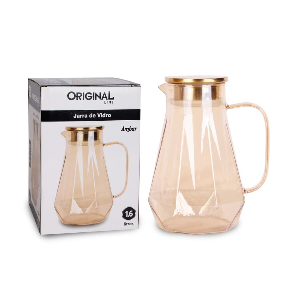 Jarra de Vidro Ambar 1,6L Tampa Inox e Vedação Borossilicato
