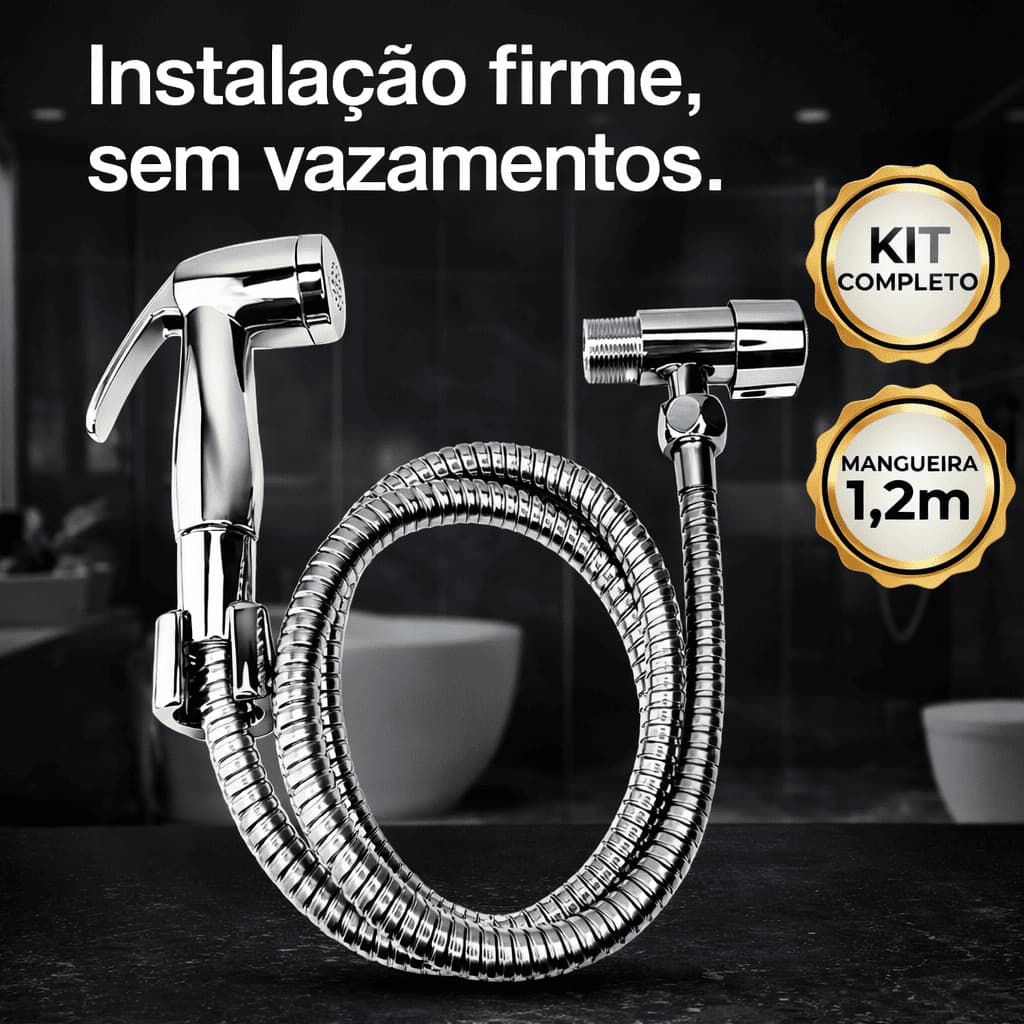 Ducha Higiênica Completa Luxo 100% Cromada Metal Inox Núcleo Cobre Mangueira 1,2m