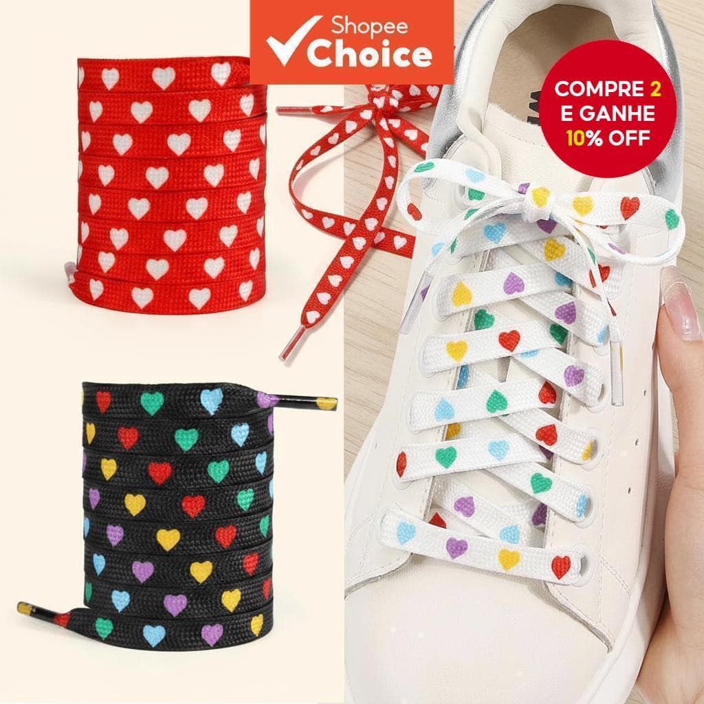 1 Par de Cadartus Planos em Formato de Coração, Cadartus Planos de 9mm de Largura para Tênis de Corrida e Botas.