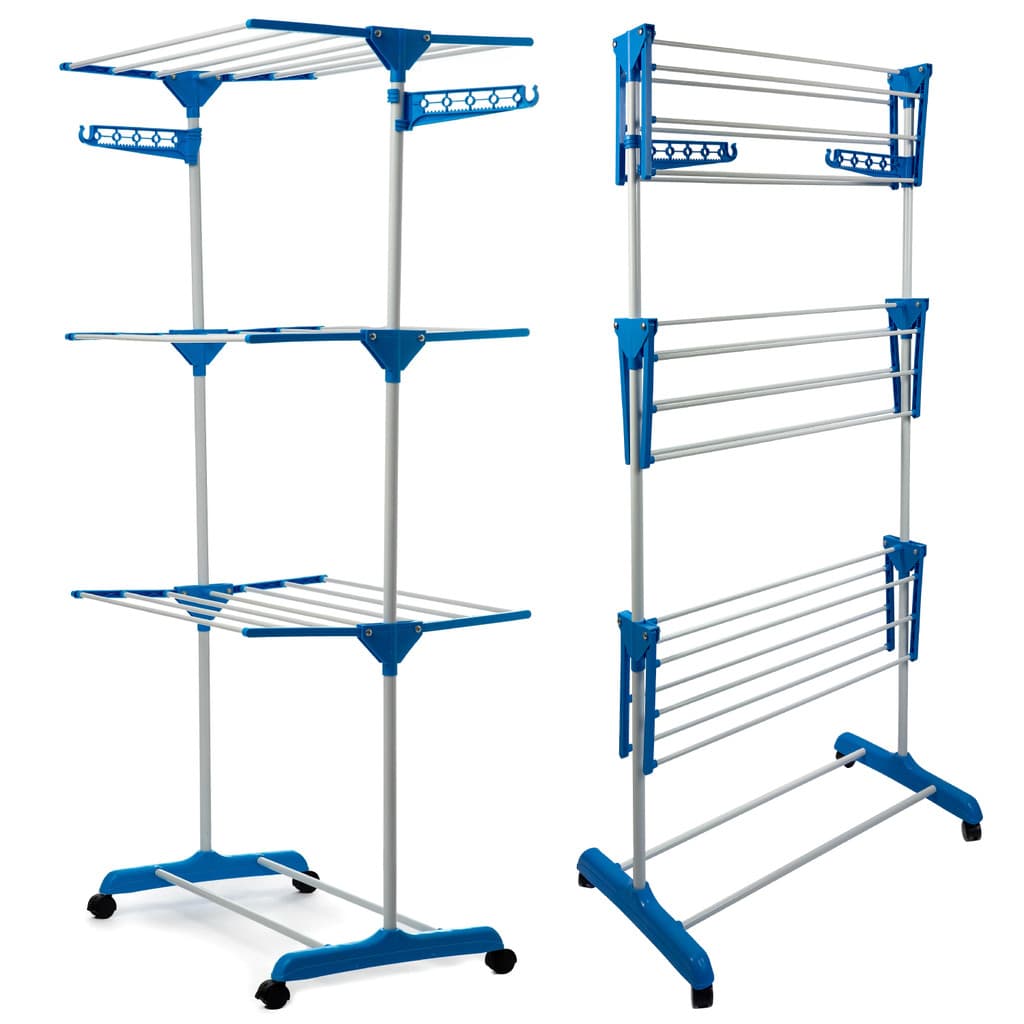 Varal De Chão Vertical 3 Andares Grande Prateleira Dobrável Rodinha Retratil Portatil Roupas