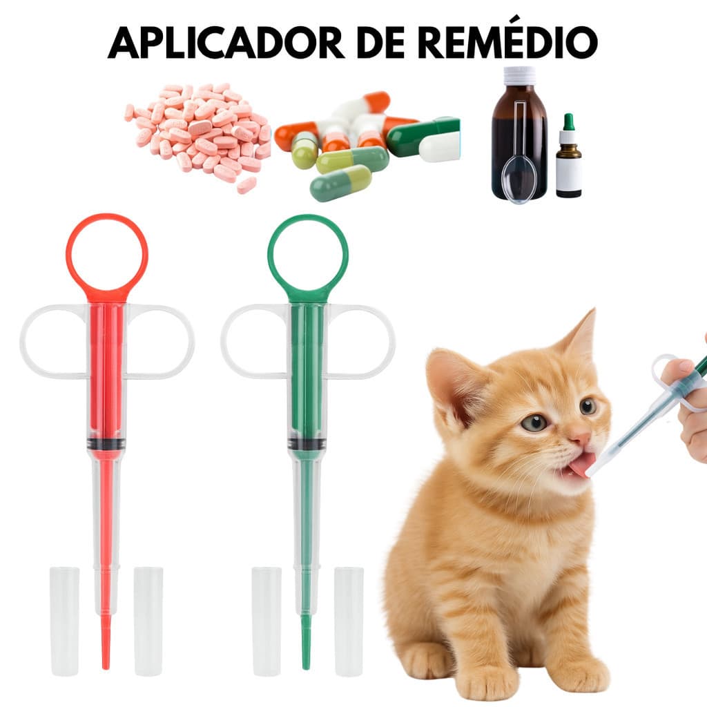 Aplicador de Remédios Pet para Cães e Gatos | Seringa para Comprimidos e Líquidos Fácil de Usar