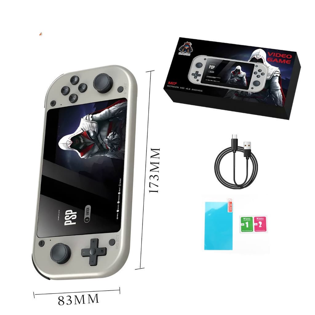 O Console de jogos portátil com tela LCD de 4,3" Quad-core, até 1,2 GHz, 25 emuladores clássicos