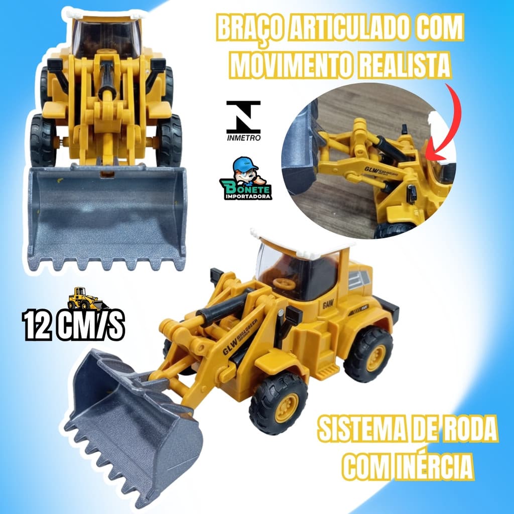 Trator de Brinquedo com Braço Mecânico Móvel – Modelo Realista 12cm