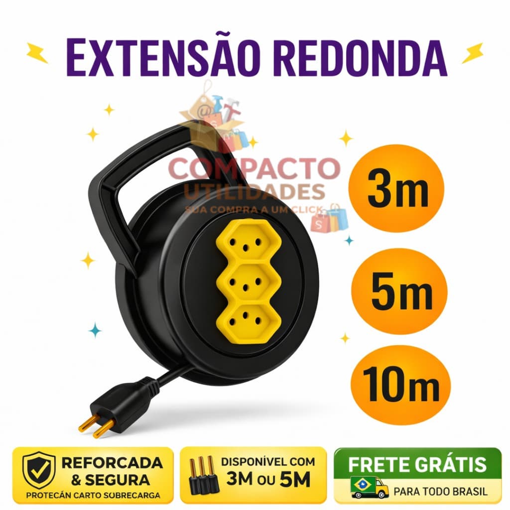 Extensão Retratil Bivolt Elétrica 5/3 Metros 3 Pino