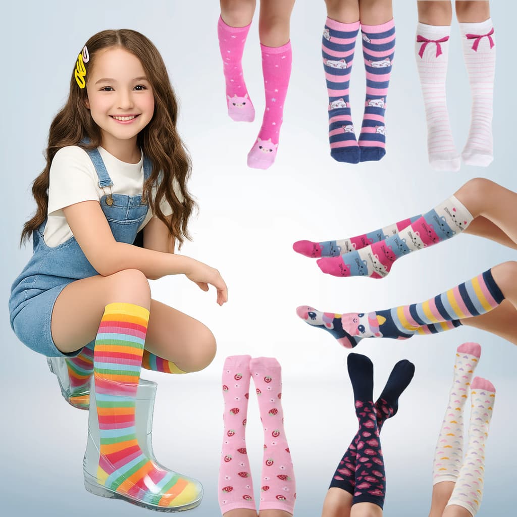 Par de Meias 3/4 Infantil Divertida Colorida Fofa- Vários Modelos Gata Unicórnio Laço