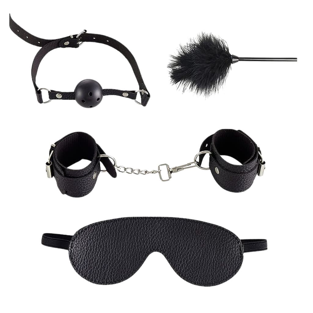 Kit Algemas + Venda Tapa Olhos + Mordaça + Pena Estimuladora, Feitiche Sado