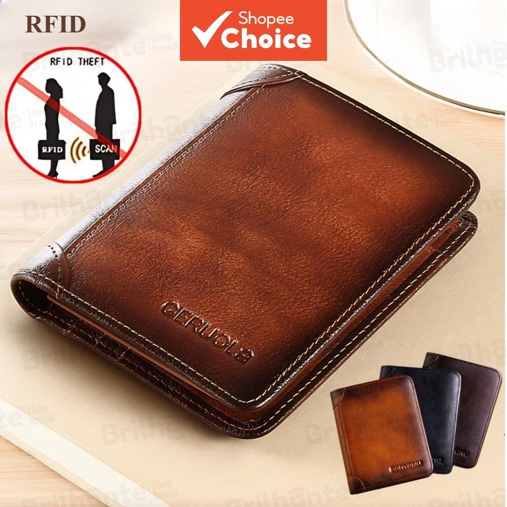  Carteira Masculina Antifurto RFID com Bloqueador de Aproximação Couro Legítimo Vintage Premium Ideal para Presente de