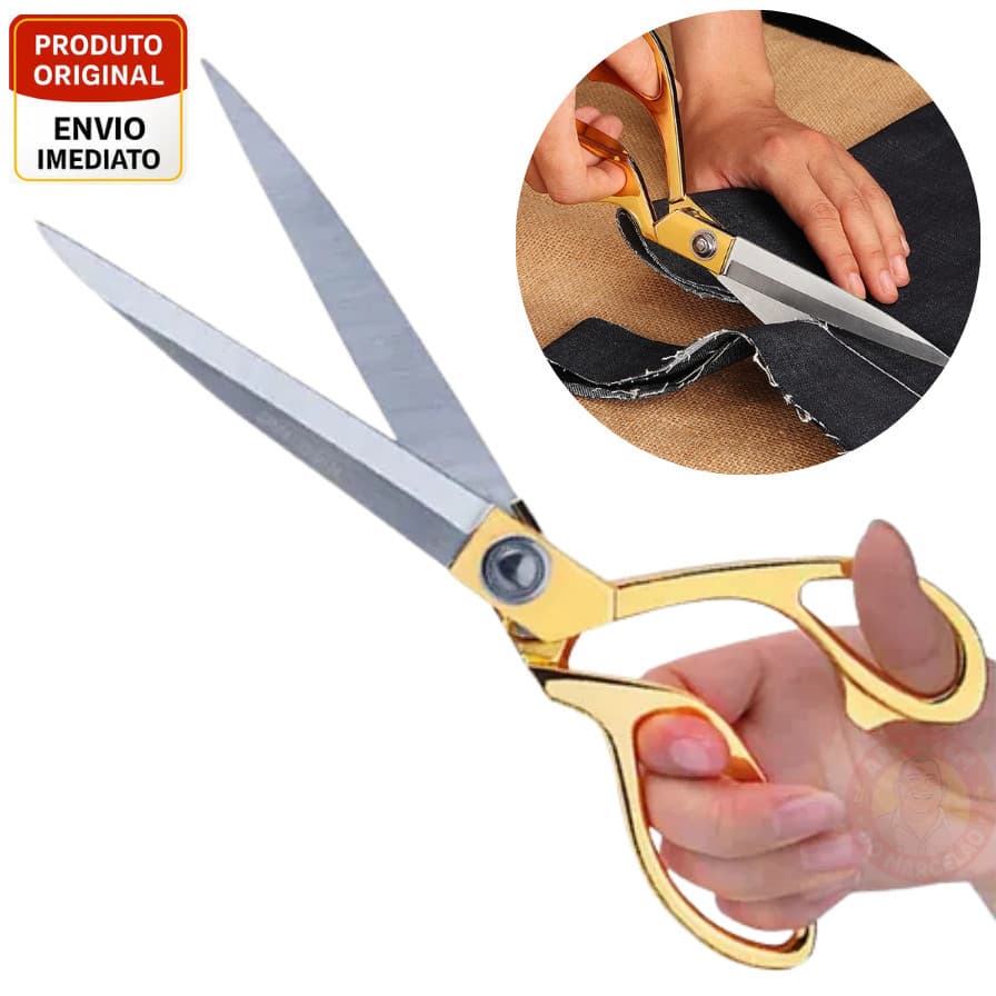 Tesoura Uso profissional dourada Prata para costureira - Tesoura Tapeceiro Forjada Alfaiate Crina