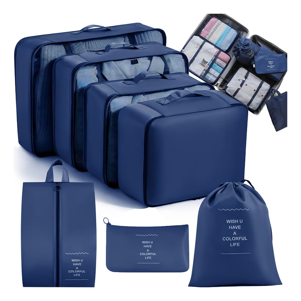 Organizador De Malas Bolsas De Viagem Kit Necessaire 7 Cor Azul-escuro Desenho Do Tecido Liso