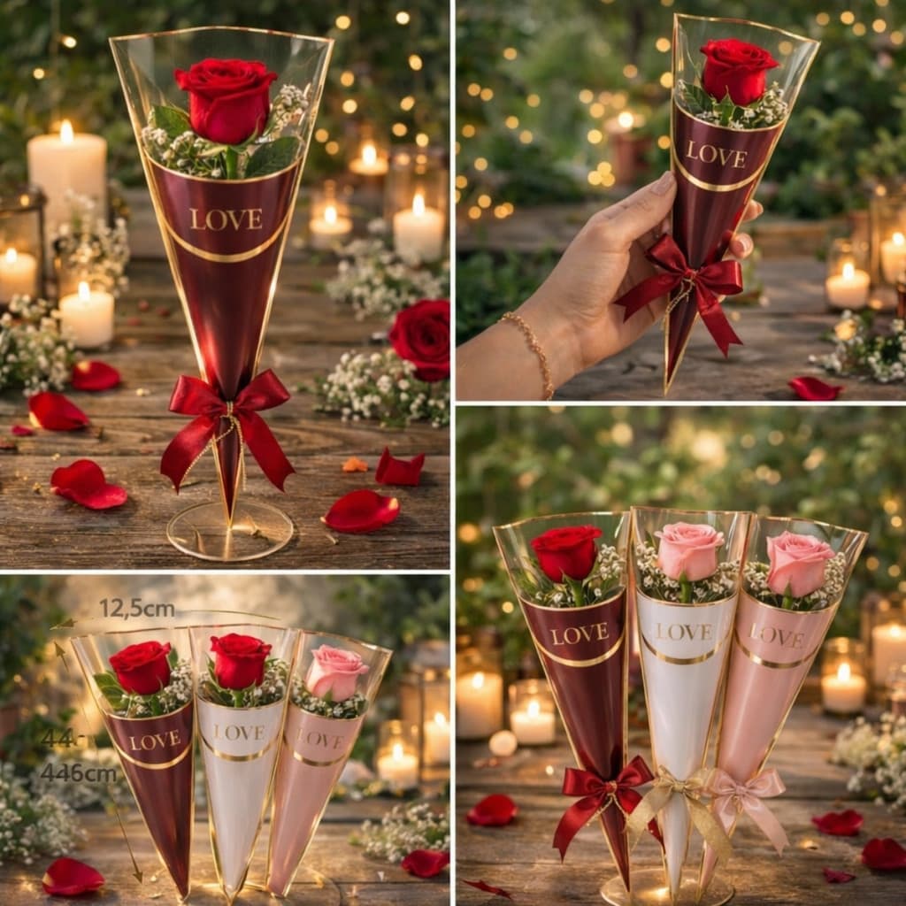 Manga Cone Para Rosa Love 12,5x4x44cm 30 Unid – Sofisticação para Presentear