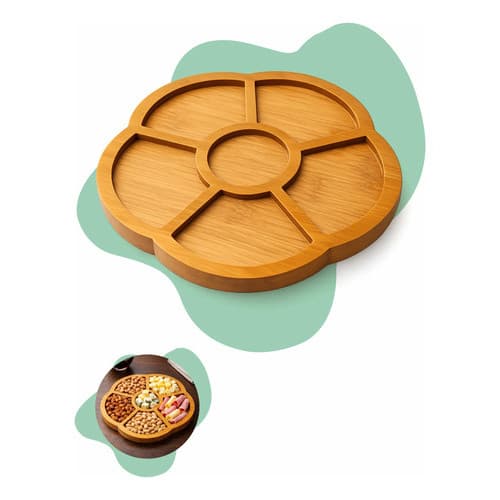 Petisqueira 5 Divisórias Bambu Tábua Frios Bandeja Petiscos