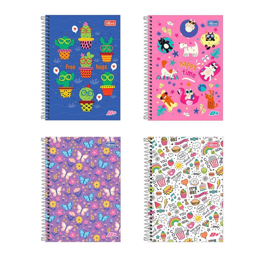 Caderno espiral capa dura 1/4 96 folhas D Mais Feminino Tilibra