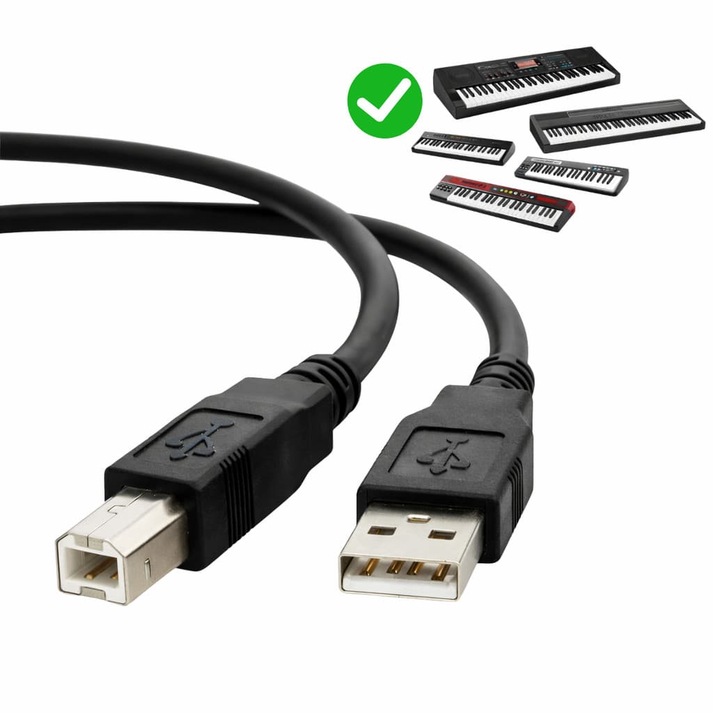 Cabo USB MIDI p/ Teclado Musical USB A para B 1,5 m Conecta ao PC Notebook Produção Musical PlugPlay