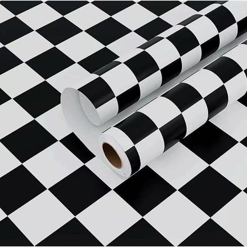 Papel de Parede Xadrez branco e preto 5 METROS x 45CM Adesivo Autocolante para Sala, Quarto