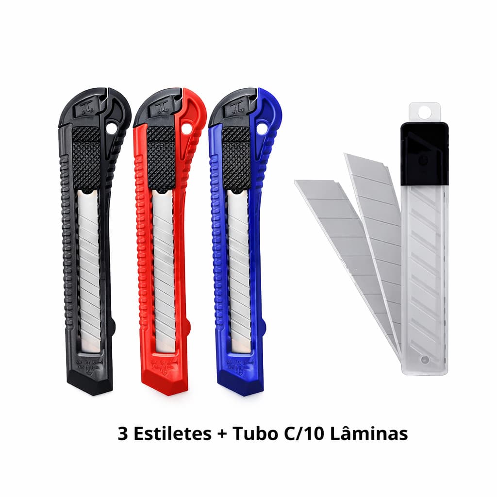 Kit 3 Estiletes 18mm Bazze + 10 Lâminas Extra | Super Afiado, Profissional e Resistente