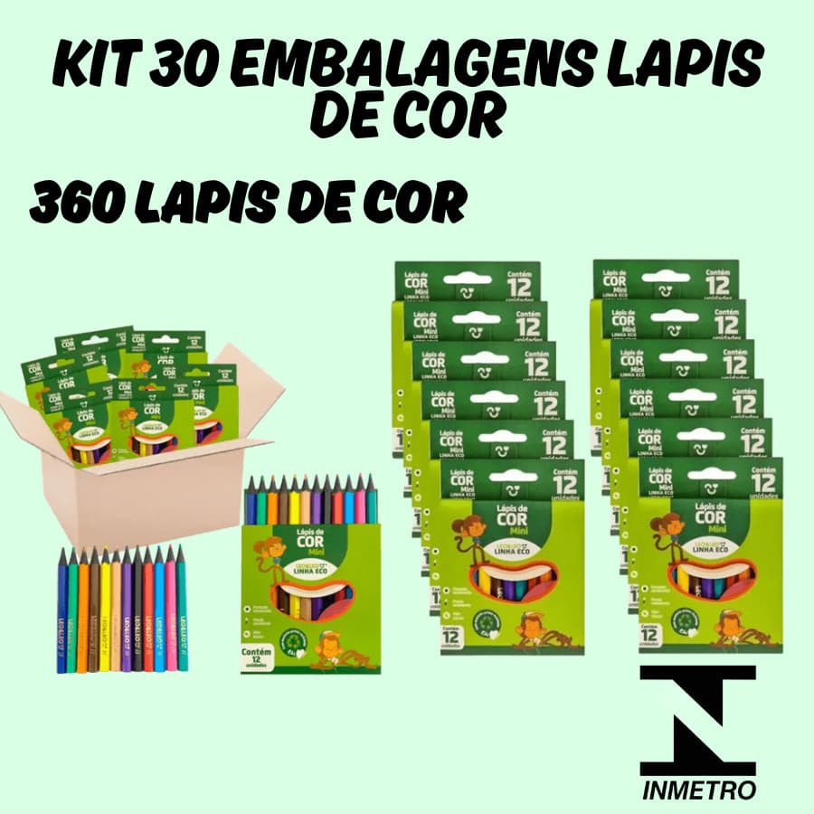 Kit 30 Embalagens 360 Mini Lápis de Cor Leo&Leo Lápis Linha Eco Escolar Para Colorir Papelaria