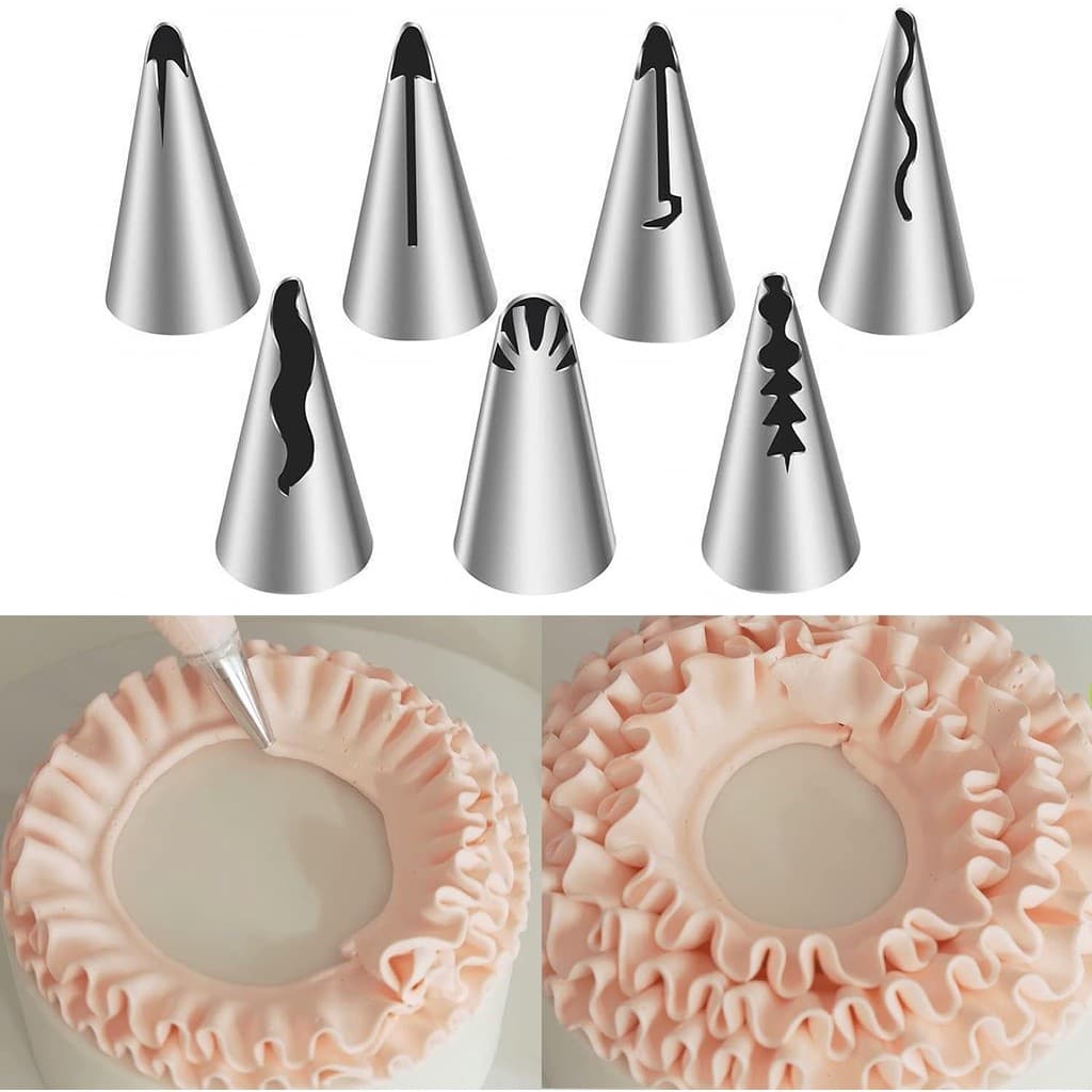 Kit 7 Bicos Confeiteiro Saia Plissada Aço Inox 304 Para Decorar Bolos e Cupcakes Profissional Decoração