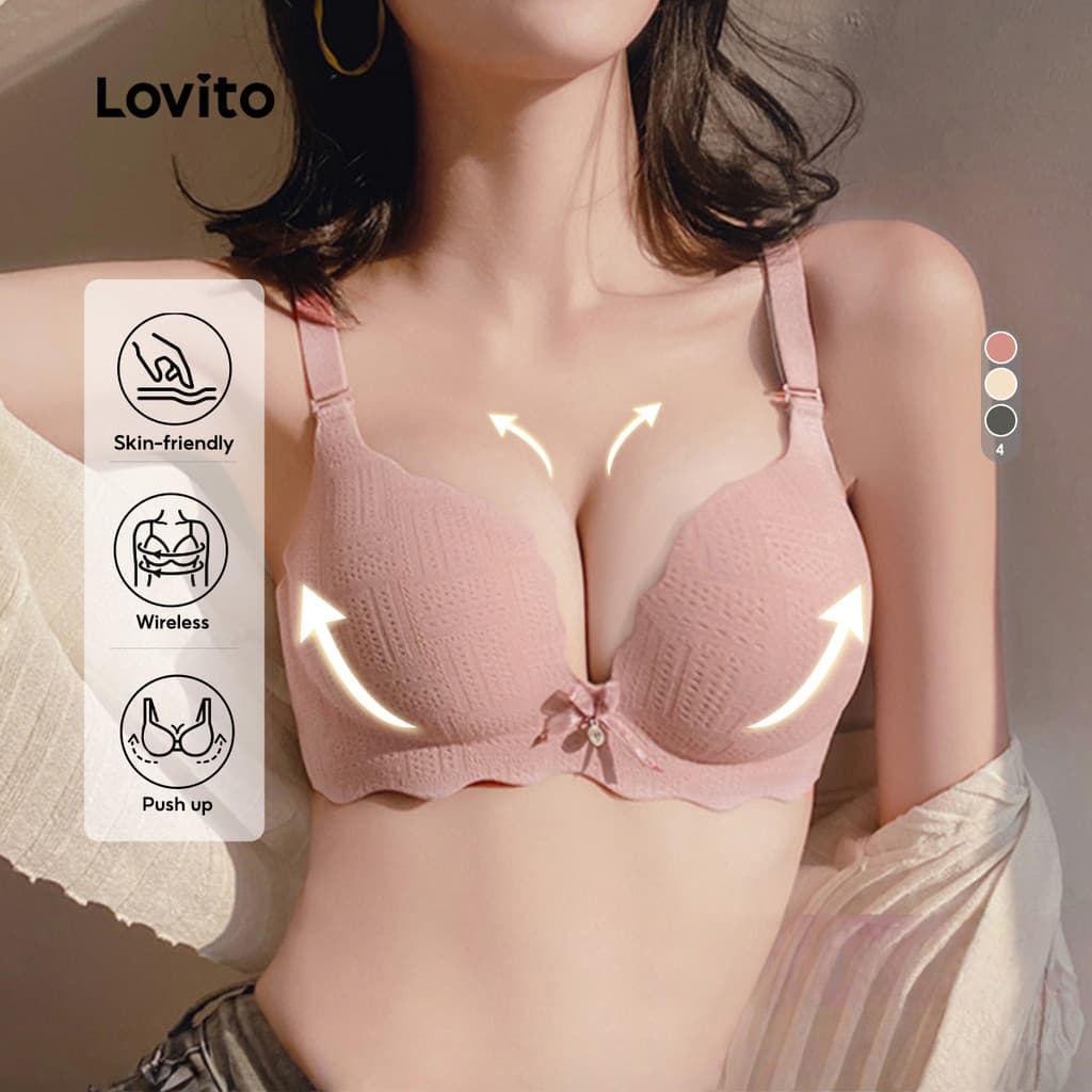 Lovito Sutiã Elegante Sem Aro Com Bojo Push-up E Laço Rosa Ideal Para Mulheres LNE117012