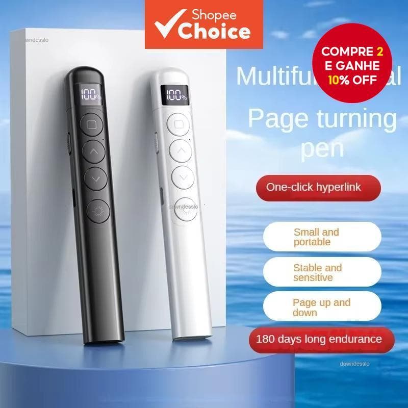 Caneta De Apresentação Apresentador Pointer Clicker PPT Tipo C Recarregável Com Display Digital