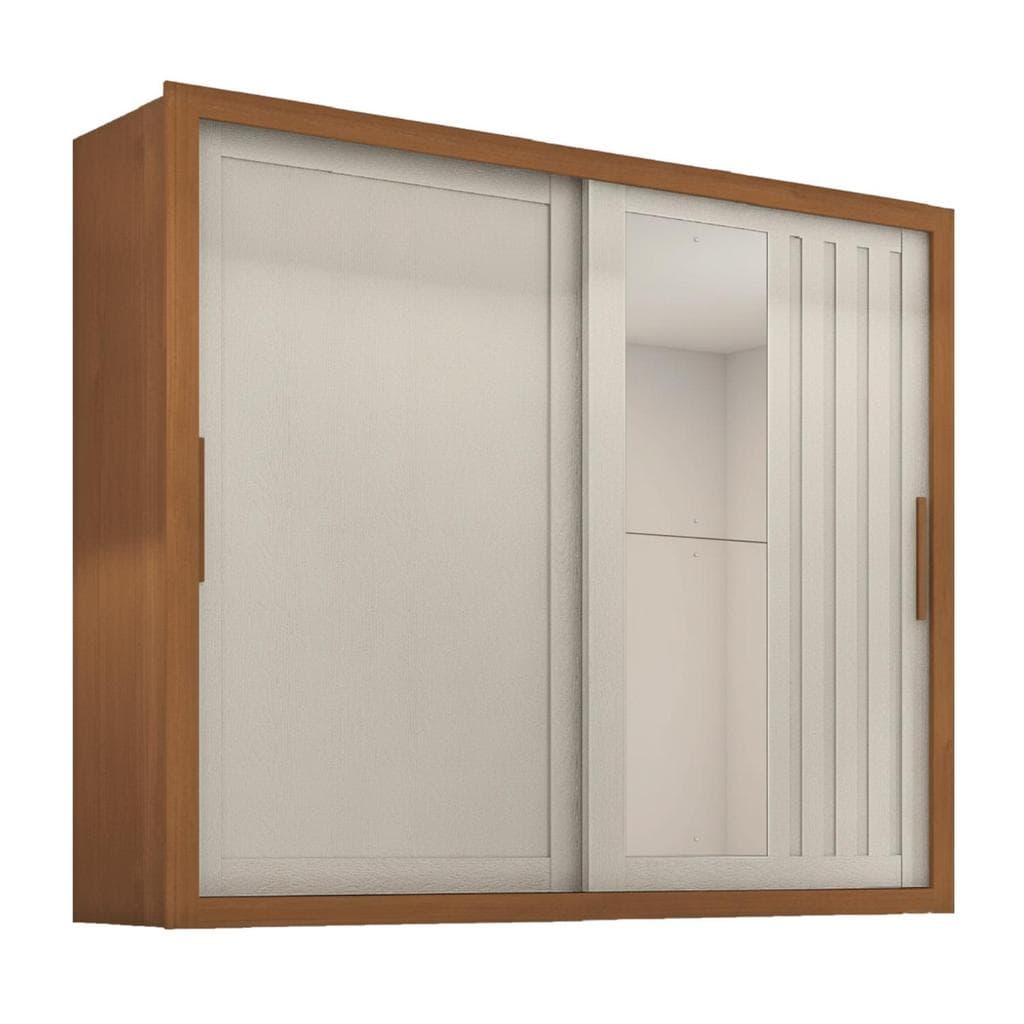 Guarda Roupas Casal Ripado com Espelho 2 Portas de Correr 4 Gavetas Trianon Madeirado/Areia Zanzini