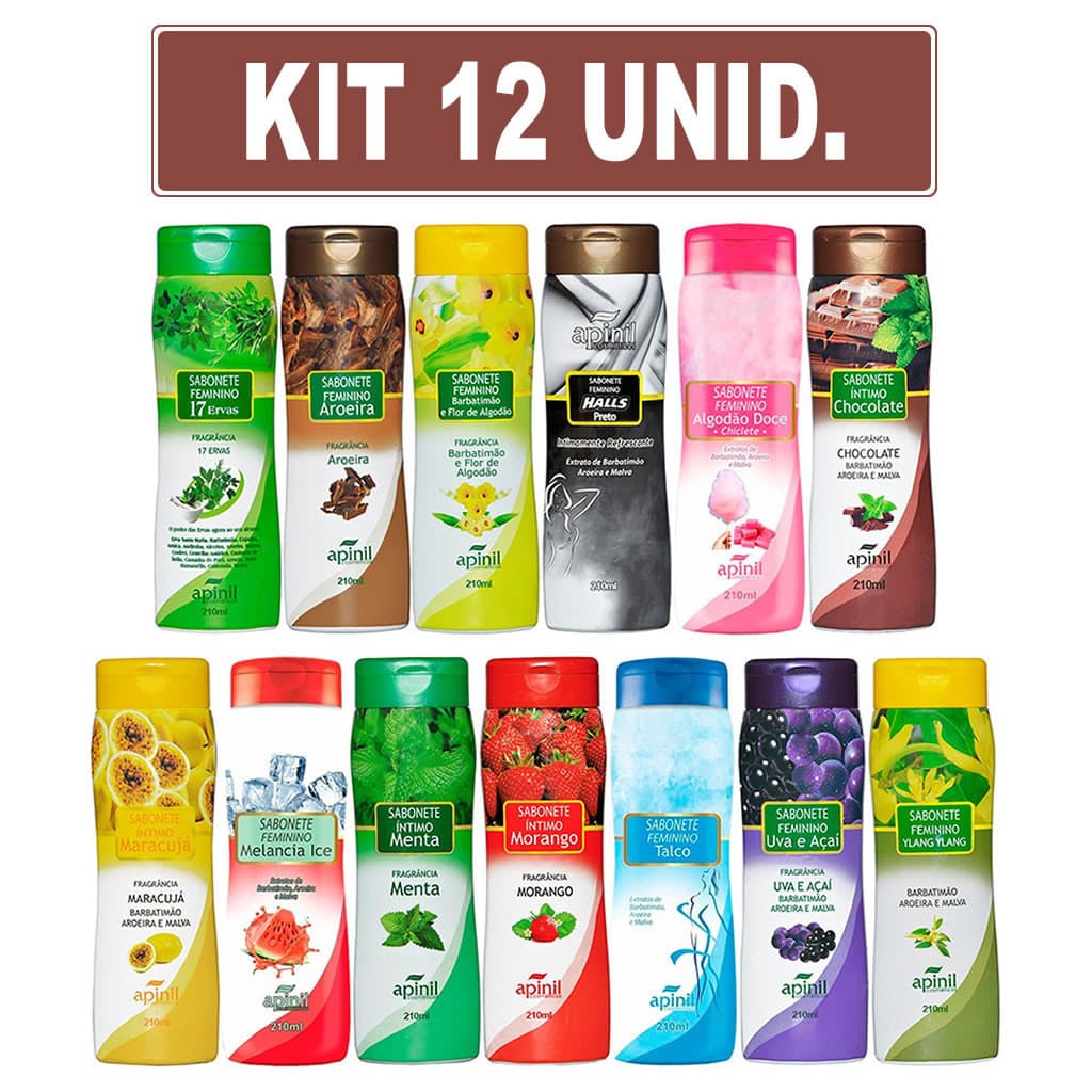 KIT 12 Sabonetes Íntimo Corporal APINIL 200ml - Fragrâncias SORTIDAS