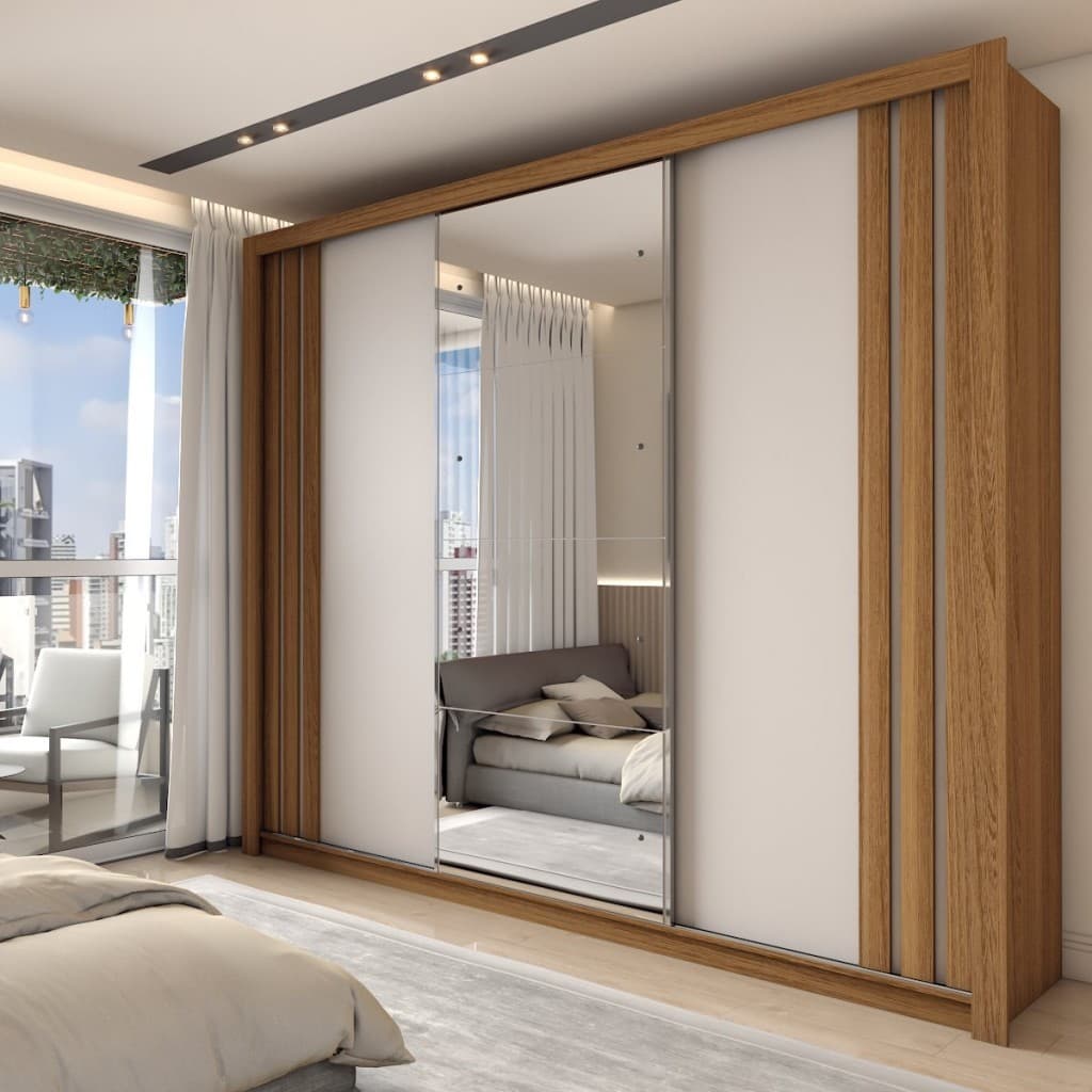 Guarda-Roupa Casal Uruguai 3 Portas 2 Gavetas Flex com Espelho - Panorama Móveis