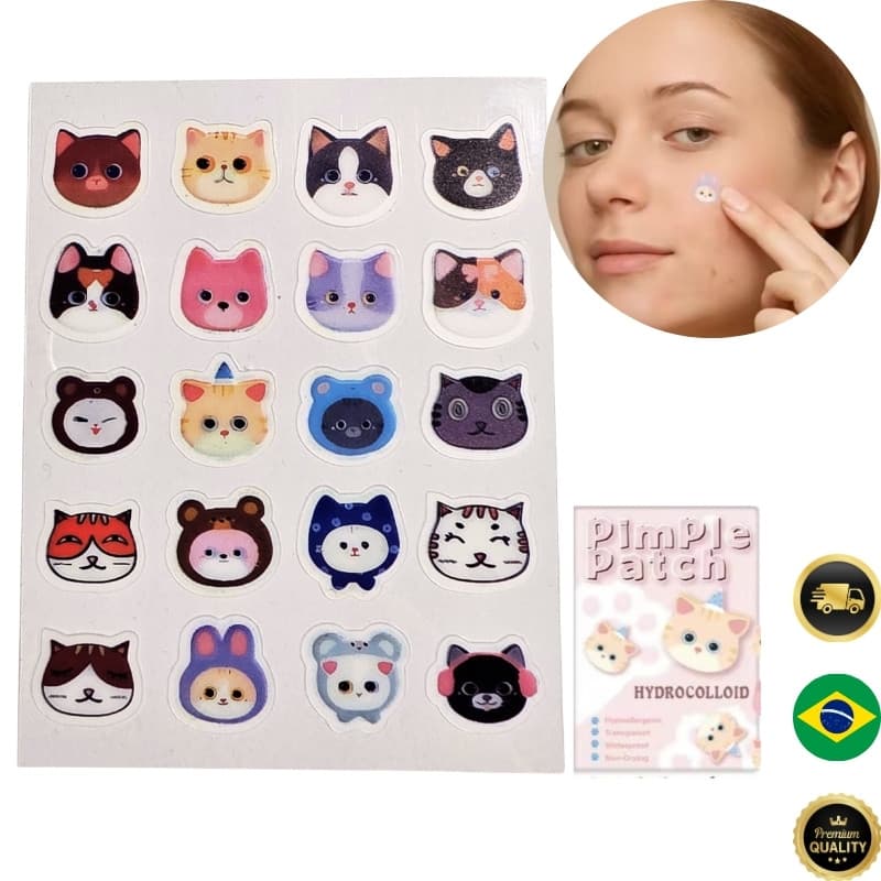 20 Adesivos para Acne Animal – Pimple Patch Impermeável Hidrocolóide Anti Espinha