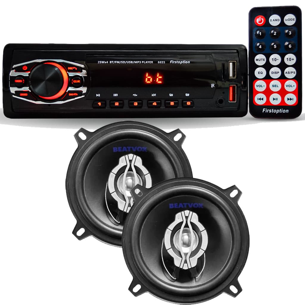 Kit Radio MP3 Player Automotivo SD Bluetooth Pendrive USB FM + Par Alto Falantes 5 Polegadas  110 watts