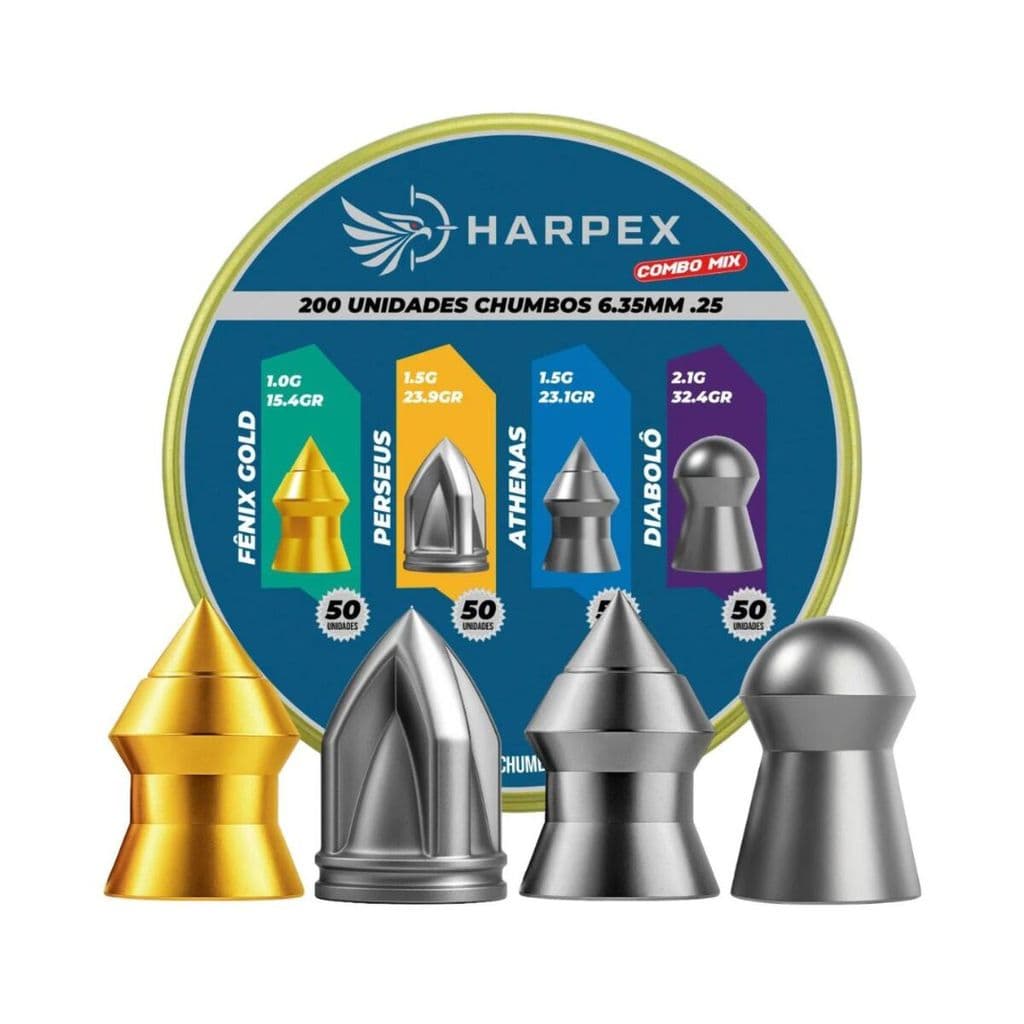 Chumbinho 6.35mm Harpex Combo Mix Impacto & Perfuração – 200 Un – Fênix, Perseus, Athenas e Diabolô - PCP