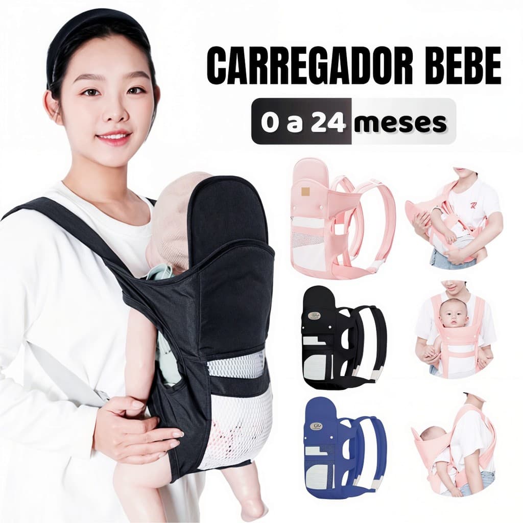 Canguru 4 em 1 Ergonômico para Bebê, Confortável e Seguro, Ideal para Passeio, Menino e Menina 2 a 18 Meses