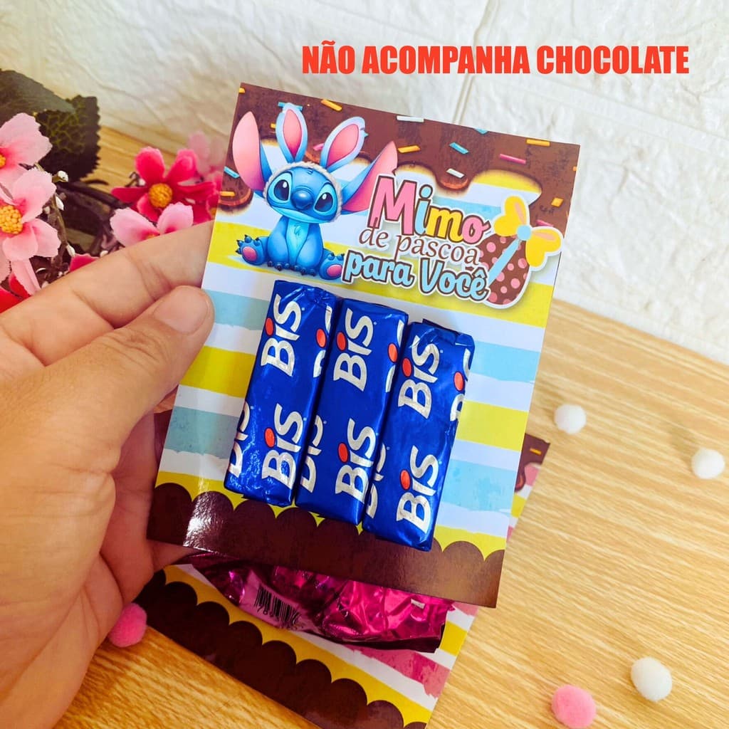 Card Para Bombom Lilo Stitch Cartão Páscoa Mimo Brinde Lembrancinha Clientes