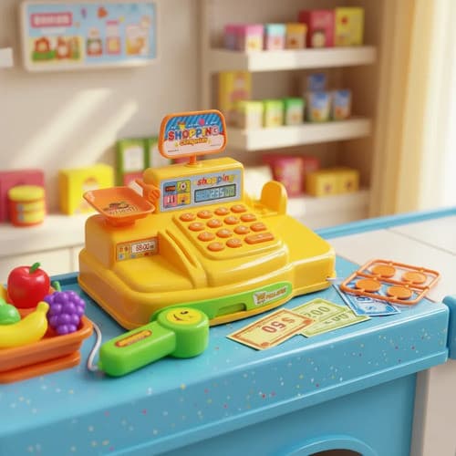 Caixa Registradora Infantil Com Acessórios Scanner Com Som Amarela Menino Menina Máquina Registradora