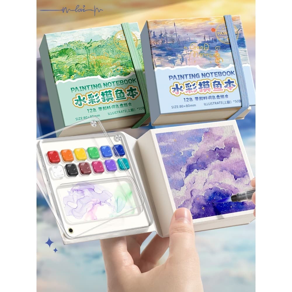 Mini conjunto de tinta aquarela portátil Manual portátil Caixa de acrílico para viagem Esboço Pintura Desenho Livro Cor 