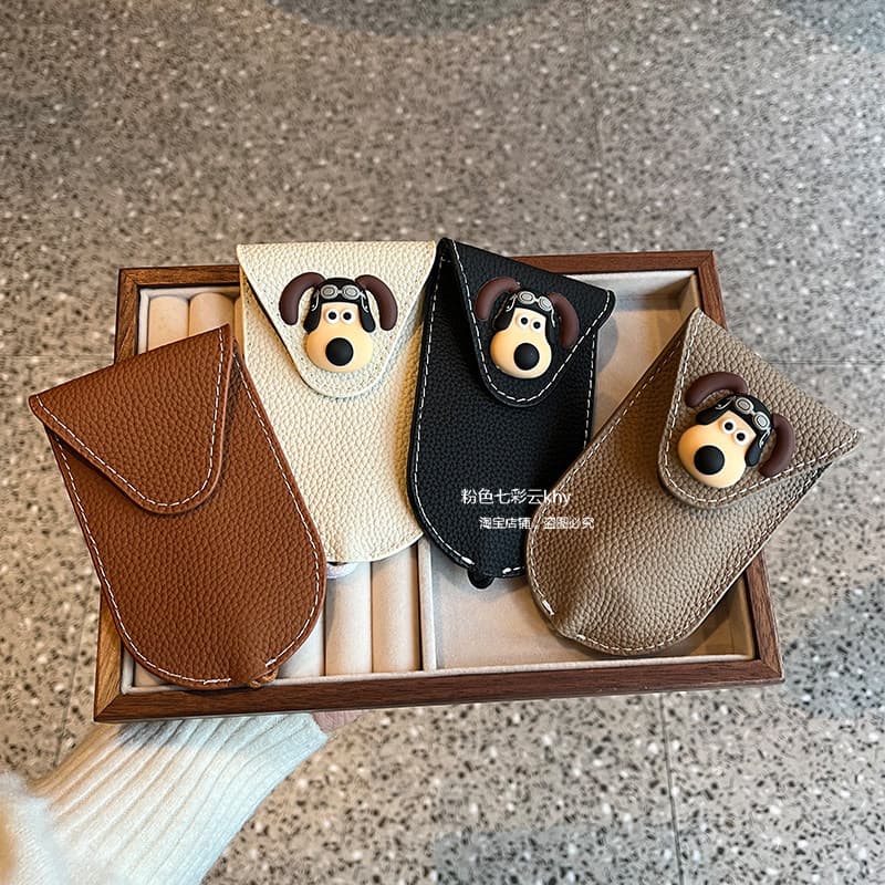 Primeira camada de couro bonito cão voador saco chave do carro Universal multifuncional saco chave das mulheres dos home