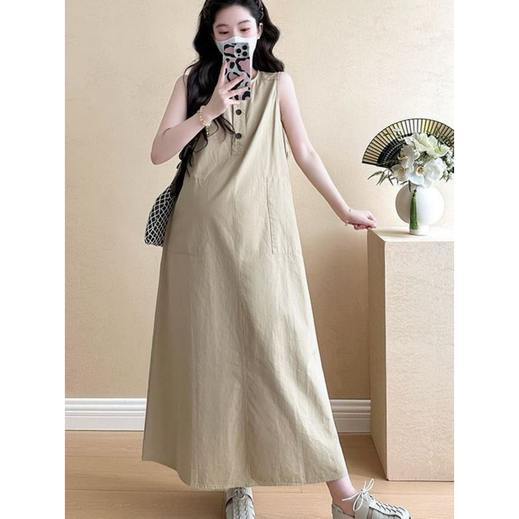 Roupa de maternidade verão 2026 novo estilo estilo preguiçoso solto mais magro olhar sem mangas colete saia Casual capa 