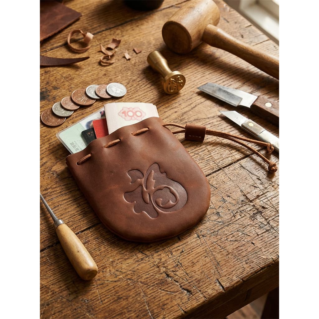 Crazy Horse Primeira Camada de Couro com Cordão Bolsa de Moedas Masculina de Couro Genuíno Bolsa de Moedas de Grande Cap