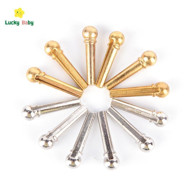 [Luckybaby-t] 6 Peças De Pino De Ponte De Metal Para Violão Folk , Corda Unhas , Cor Prata/Ouro , Bons Produtos