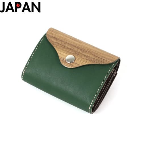 [VARCO REAL WOOD] Carteira Palm compacta mini couro natural madeira feita no Japão
