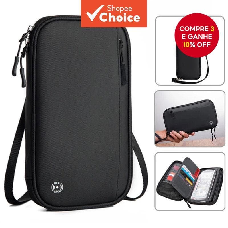  Carteira de Viagem Porta Passaporte Porta-Cartões Transversal Organizador de Ombro Proteção de Documentos Bilhete