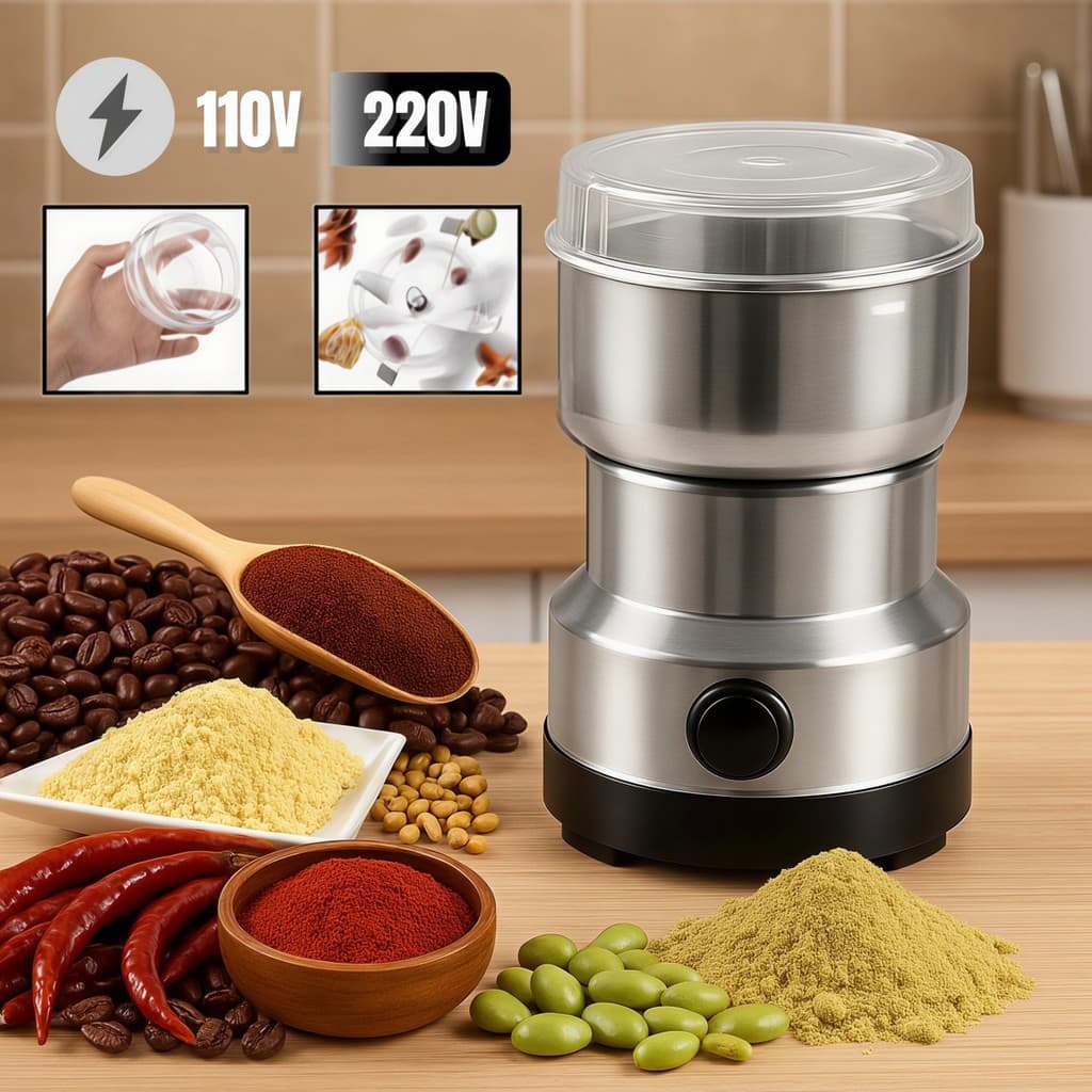 Moedor Multifuncional de Café e Especiarias 110V/220V com Design Inoxidável 4 Lâminas