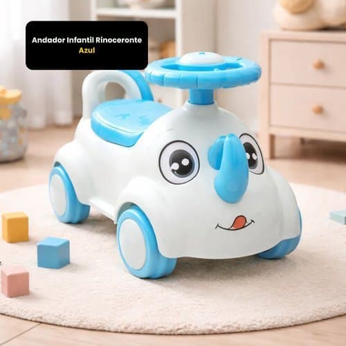 Andador Infantil Bebê Rinoceronte Azul Conforto Segurança Divertido