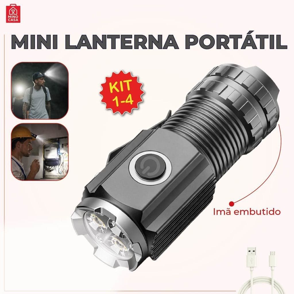 Mini Lanterna Portátil Led Imã embutido alta potência carregador USB Bivolt