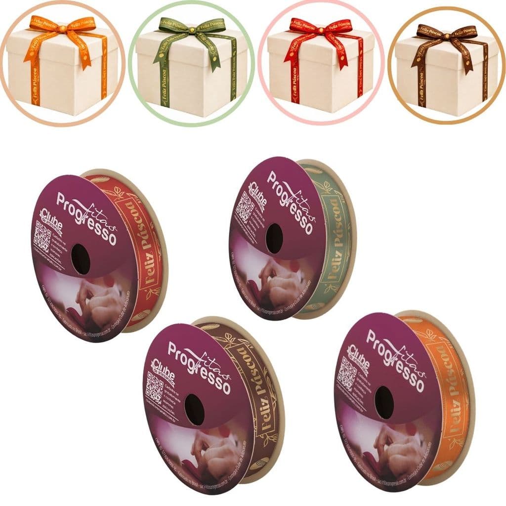 4 ROLOS DE 10 METROS DE FITA CETIM 15 MM PÁSCOA 522,521,520,519 FITAS PROGRESSO