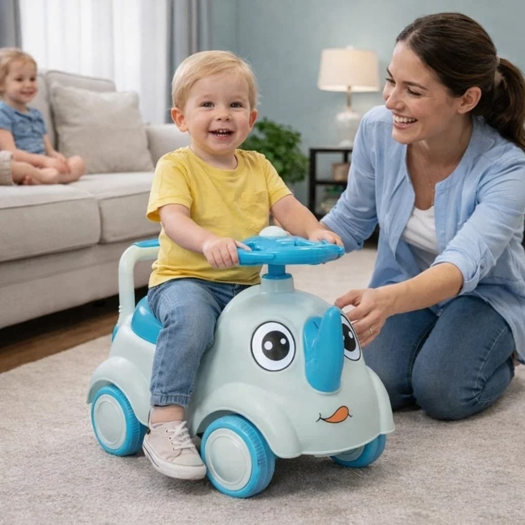 Andador Infantil Rinoceronte Azul Motinha Passeio Brinquedo Carrinho Presente Criança