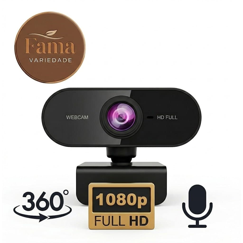 Webcam Full HD 1080p Microfone Integrado USB PC Notebook Home Office Aula Online Fama Variedade