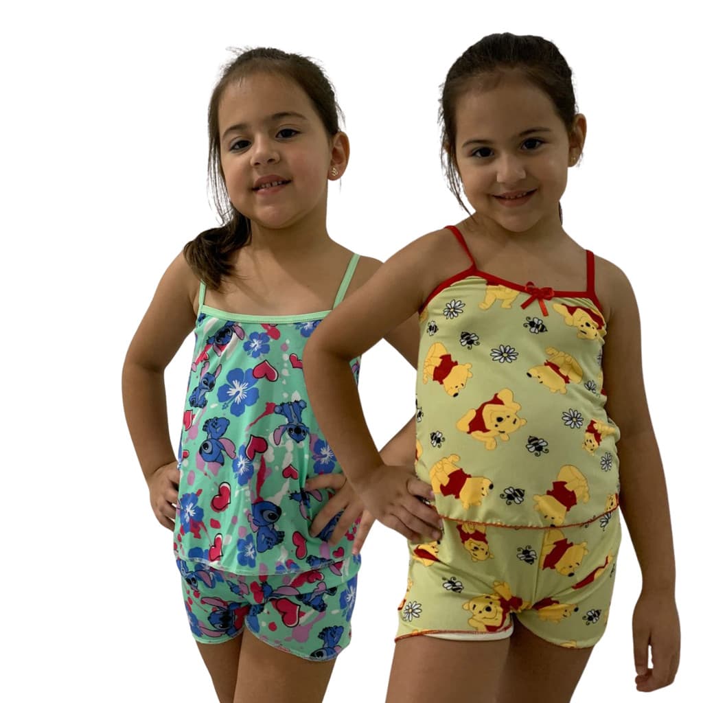 Kit Pijama Infantil Baby Doll MICRO Estampado com Short Roupa de Dormir