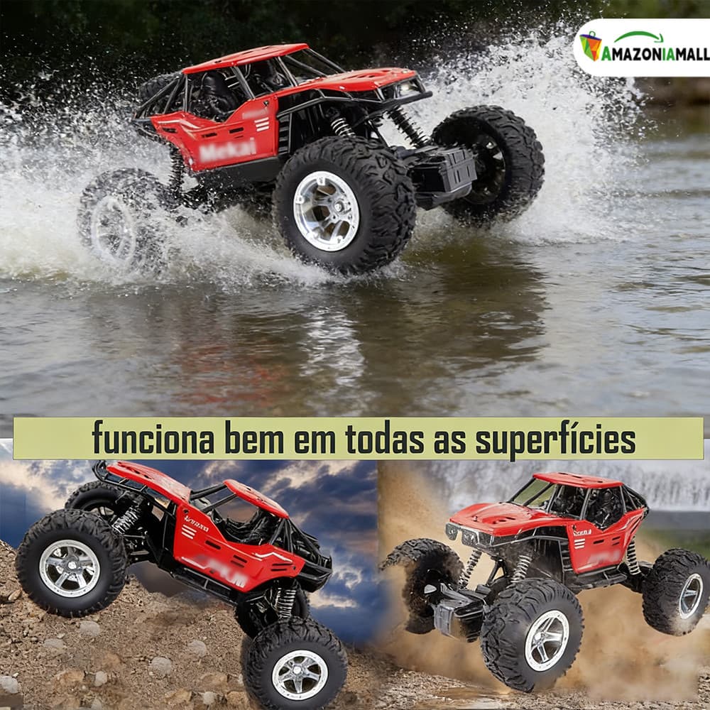 Carrinho 4x4 Off Road Controle Remoto Recarregável USB Resistente Impacto Brinquedo Criança Menino